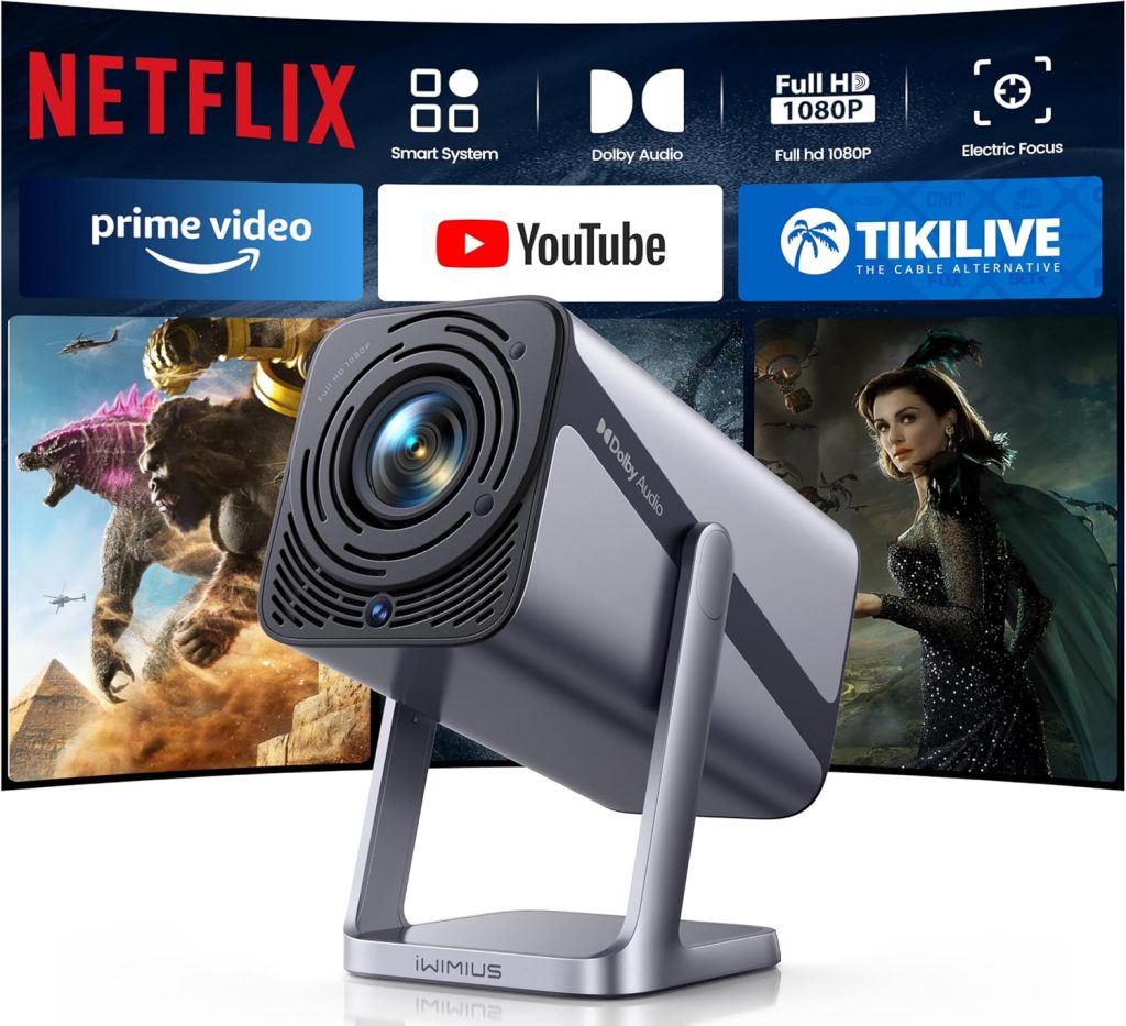 iWIMIUS S29 Netflix-Licensed Smart Projector – 1080p Full HD Portable Projector with Bluetooth, 360° Adjustable Stand, Dolby Audio, for Home and Outdoor Entertainment