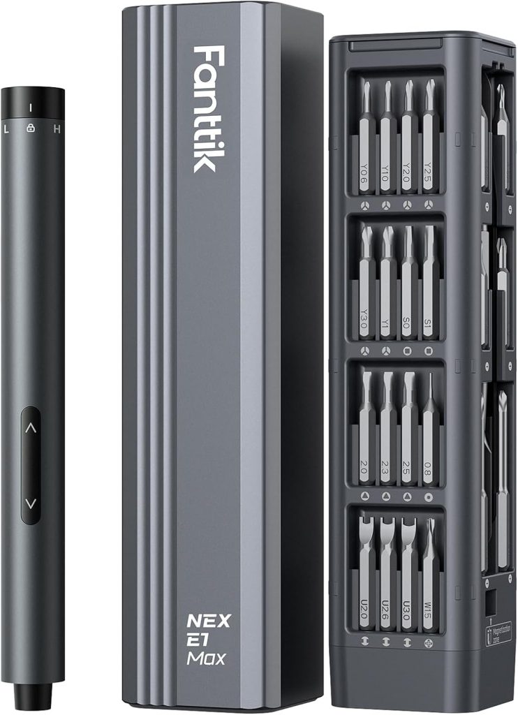 Fanttik E1 MAX Mini Electric Screwdriver – Precision Tool for Electronics Repair – 50 Magnetic Bits, Rechargeable Battery, LED Lighting