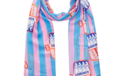Codello modal blend scarf with striped pattern and sardine motif lightweight fashion accessory