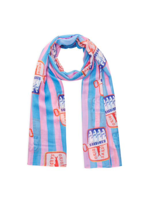 Codello modal blend scarf with striped pattern and sardine motif lightweight fashion accessory