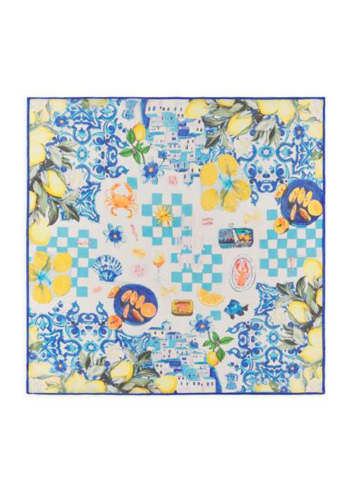 Codello pure silk scarf with lemon print luxury fashion accessory inspired by Mediterranean style